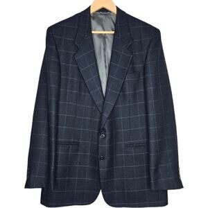 Givenchy Wool Blazer Black‎ Windowpane Plaid Vintage Union Made In USA Size 40